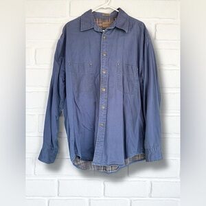 St John's Bay Men's Large Tall Denim Fleece Flannel Lined Button Down Work Shirt